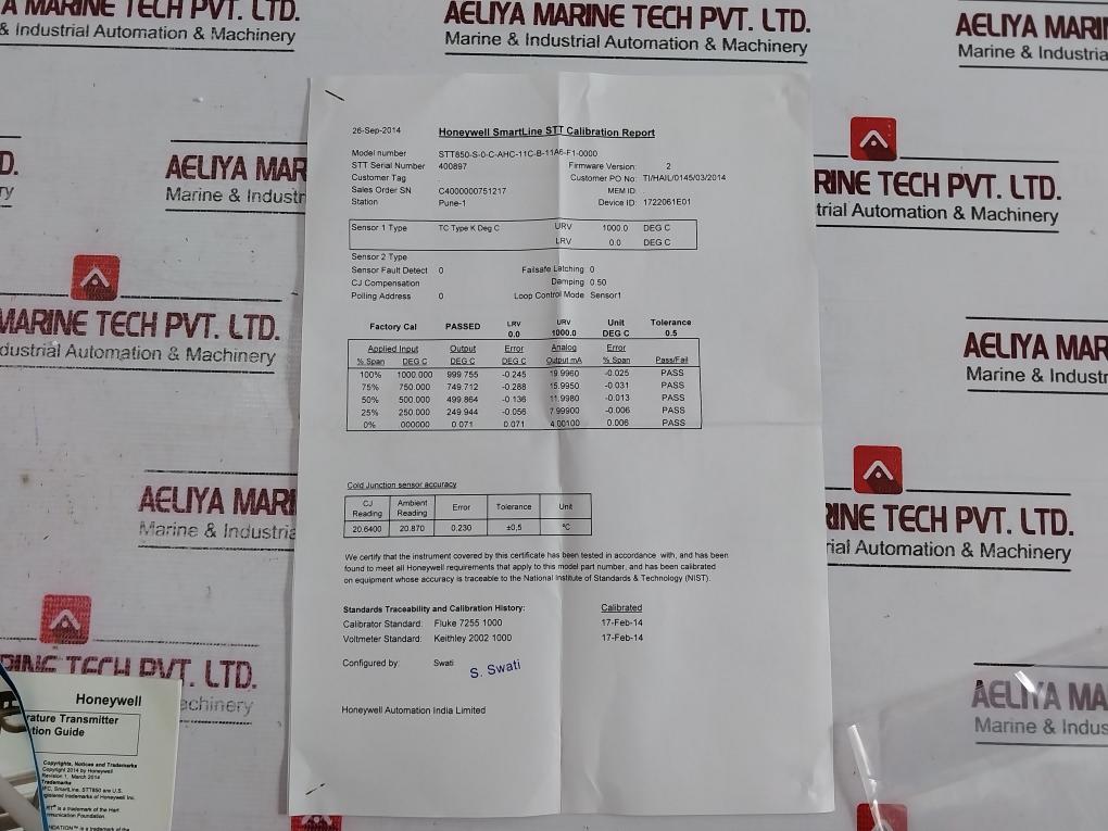 Honeywell St800 Smartline Gauge Pressure 11 To 42Vdc 3000 Psig Dc200 U5.20.S.Sc