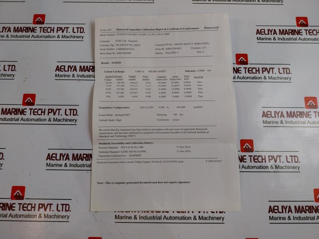 Honeywell Std720 Smartline Pressure Transmitter Std720-e1Hc4As-1-0-ahc-11C-b-11A0-f1-0000