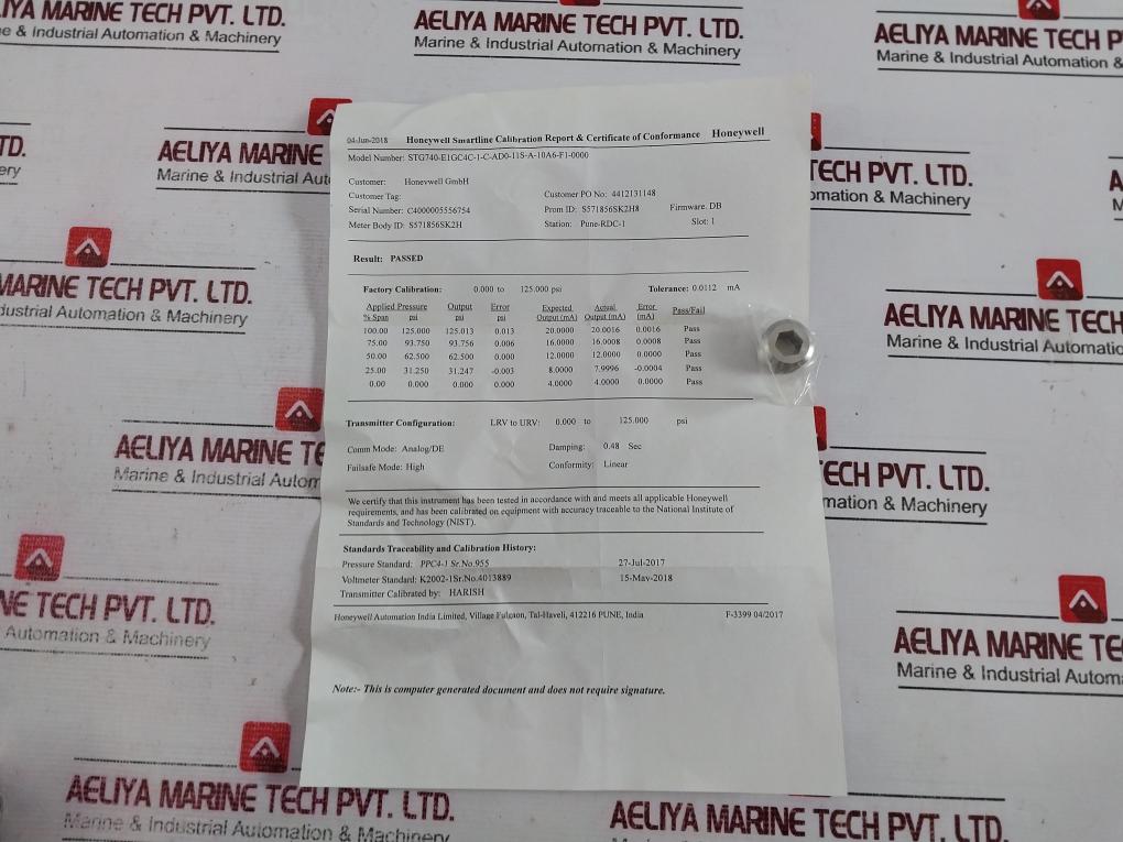 Honeywell Stg740 Smart Line Pressure Transmitter Stg740-e1Gc4C-1-c-ad0-11S-a-10A6-f1-0000