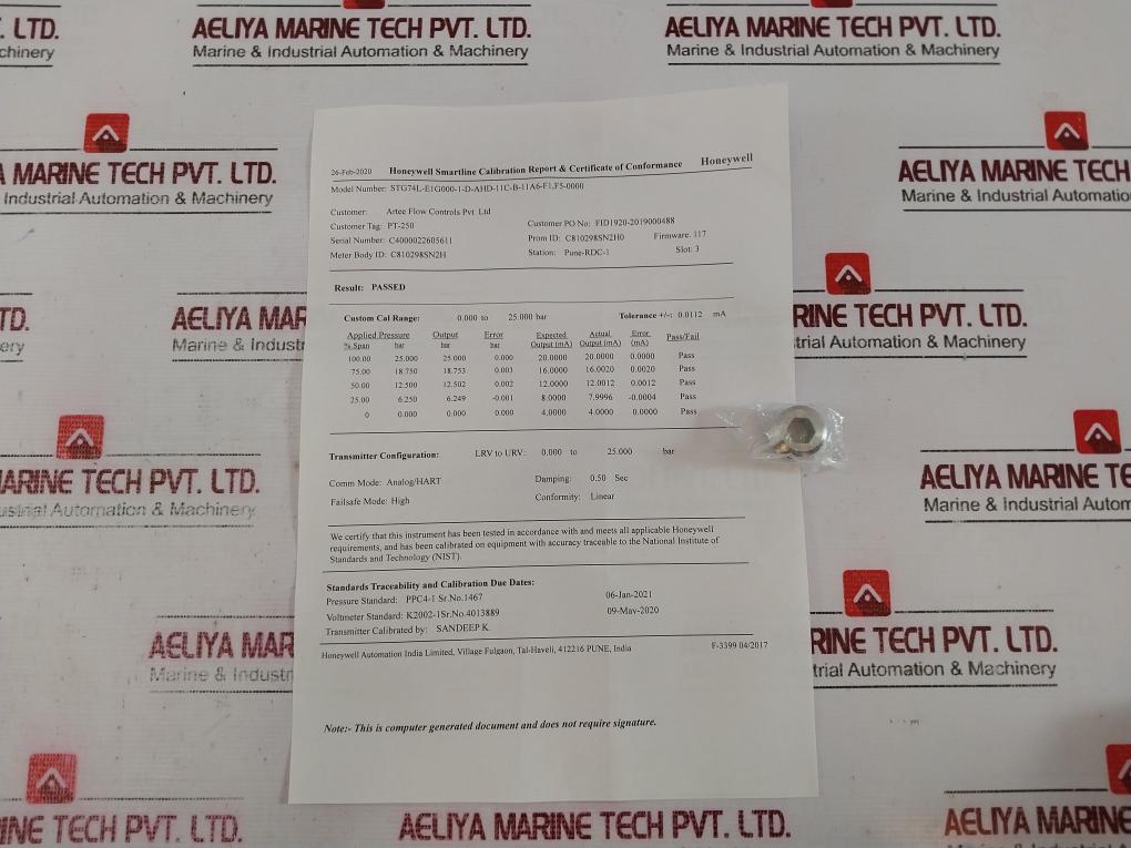 Honeywell Stg74L-e1G000-1-d-ahd-11C-b-11A6-f1,F5-0000 Smart Pressure Transmitter