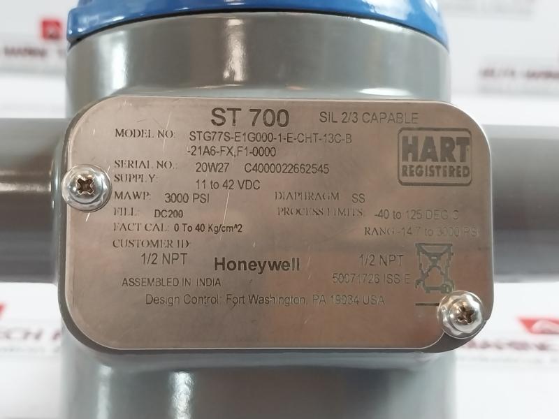 Honeywell Stg77s-e1g000-1-e-cht-13c-b-21a6-fx,f1-0000 Pressure Transmitter Dc200