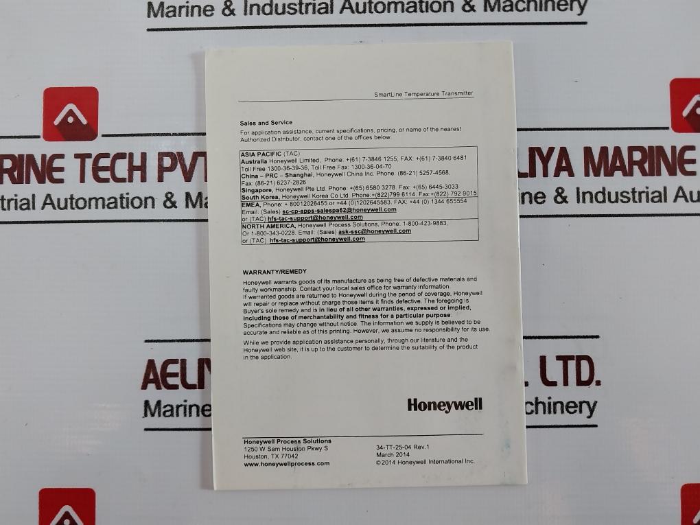 Honeywell Stt850-t-0-d-gfd-15C-b-11A0-f1-0000 Temperature Transmitter Ip66/Ip67