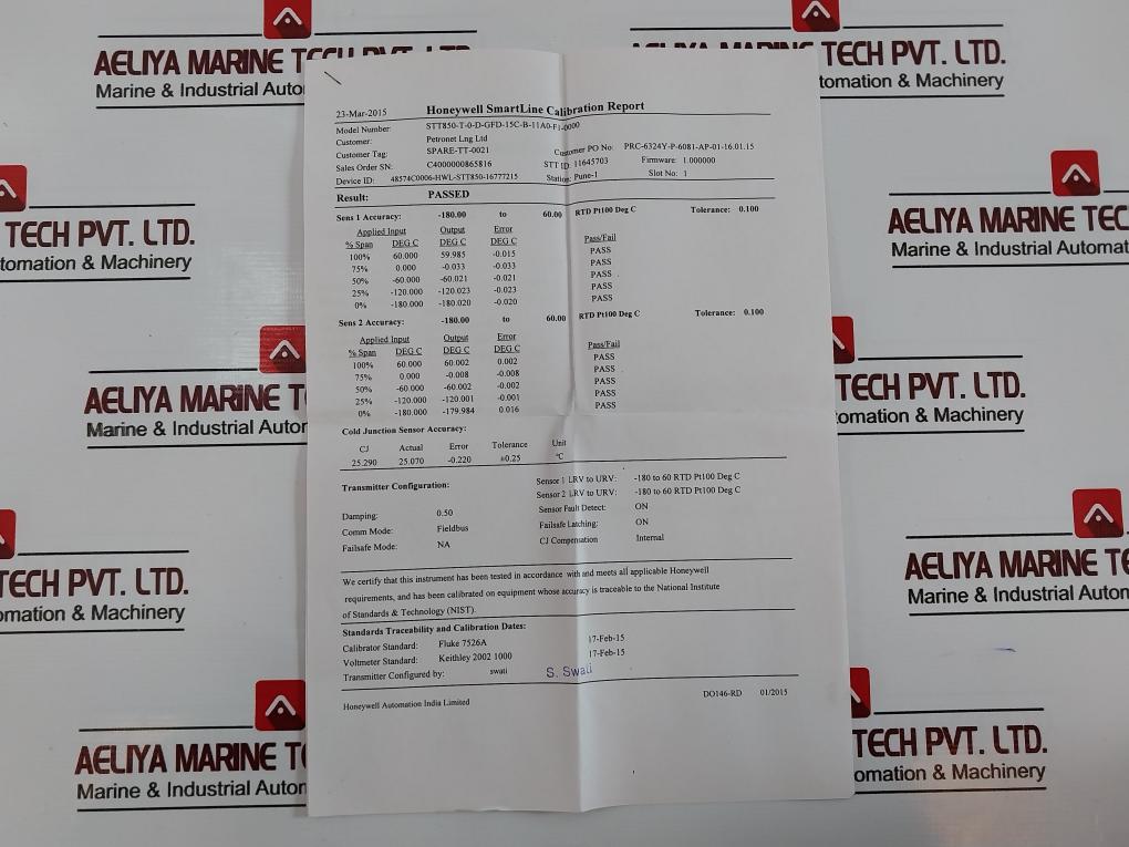 Honeywell Stt850-t-0-d-gfd-15C-b-11A0-f1-0000 Temperature Transmitter Ip66/Ip67