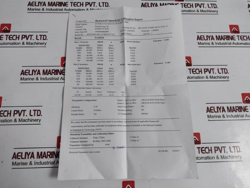 Honeywell Stt850-t-0-d-gfd-15c-b-11a0-f1-0000 Smart Pressure Transmitter 5009178