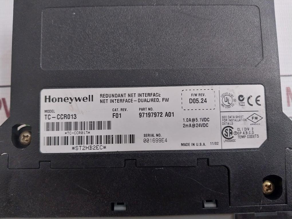 Honeywell Tc-ccr013 Redundant Net Interface Module 1.0A 5.1Vdc 97197972 A01