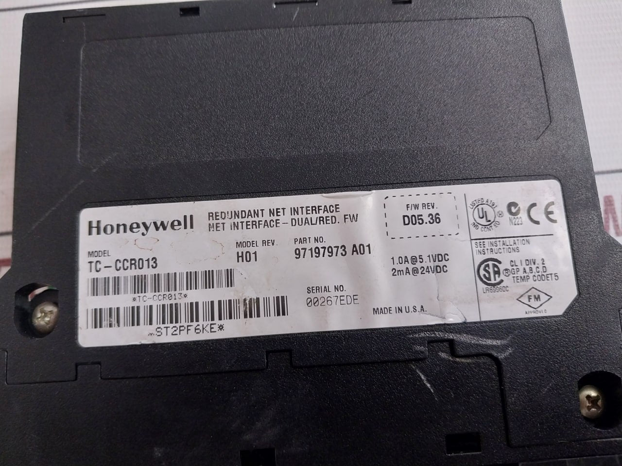 Honeywell Tc-ccr013 Redundant Net Interface Module 97197973 A01 D05.36