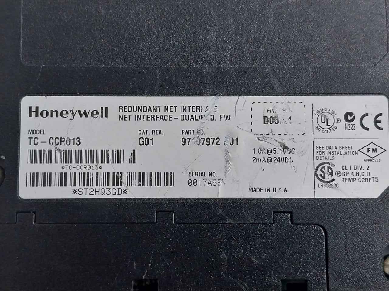 Honeywell Tc-ccr013 Redundant Net Interface Module St2Hq3Gd 2Ma At 24Vdc