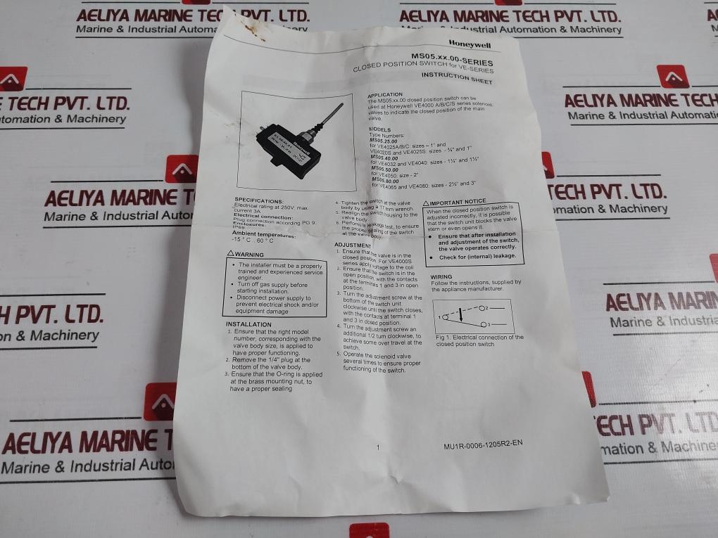 HONEYWELL VE4025S2035 VE4000 Series Gas Valve 220-240VAC 50/60 Hz 16W IP54