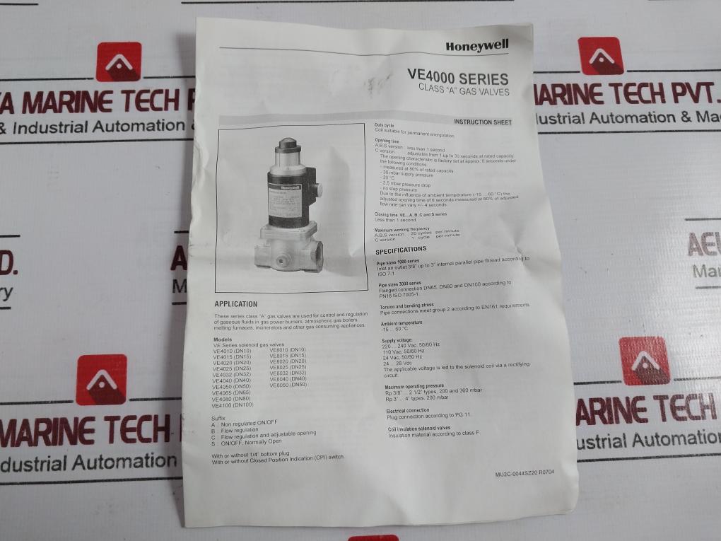 HONEYWELL VE4025S2035 VE4000 Series Gas Valve 220-240VAC 50/60 Hz 16W IP54