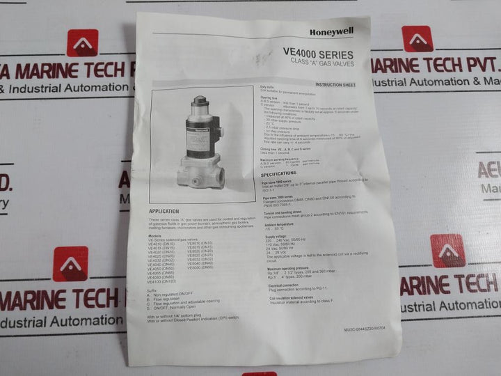 HONEYWELL VE4025S2035 VE4000 Series Gas Valve 220-240VAC 50/60 Hz 16W IP54
