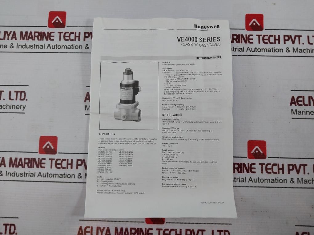 Honeywell Ve4025S2035 Gas Solenoid Valve Ce-0063Ap3075/1 Dc1434