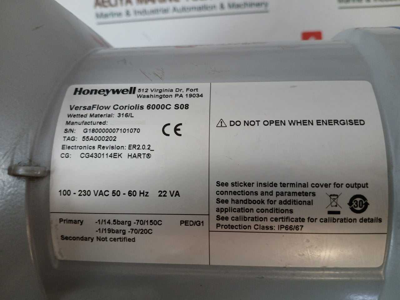 Honeywell Versaflow Coriolis 6000C S08 Flow Meter 100-230Vac 50-60Hz 22Va