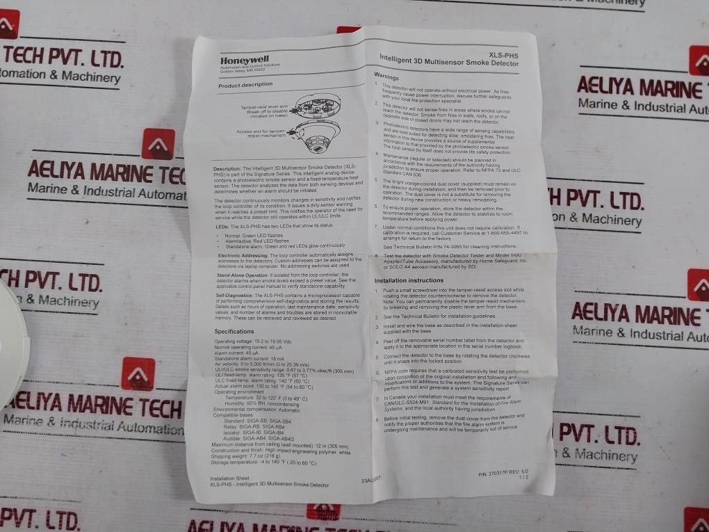 Honeywell Xls-phs Intelligent Photo/heat Detector 270317p Rev 5.0