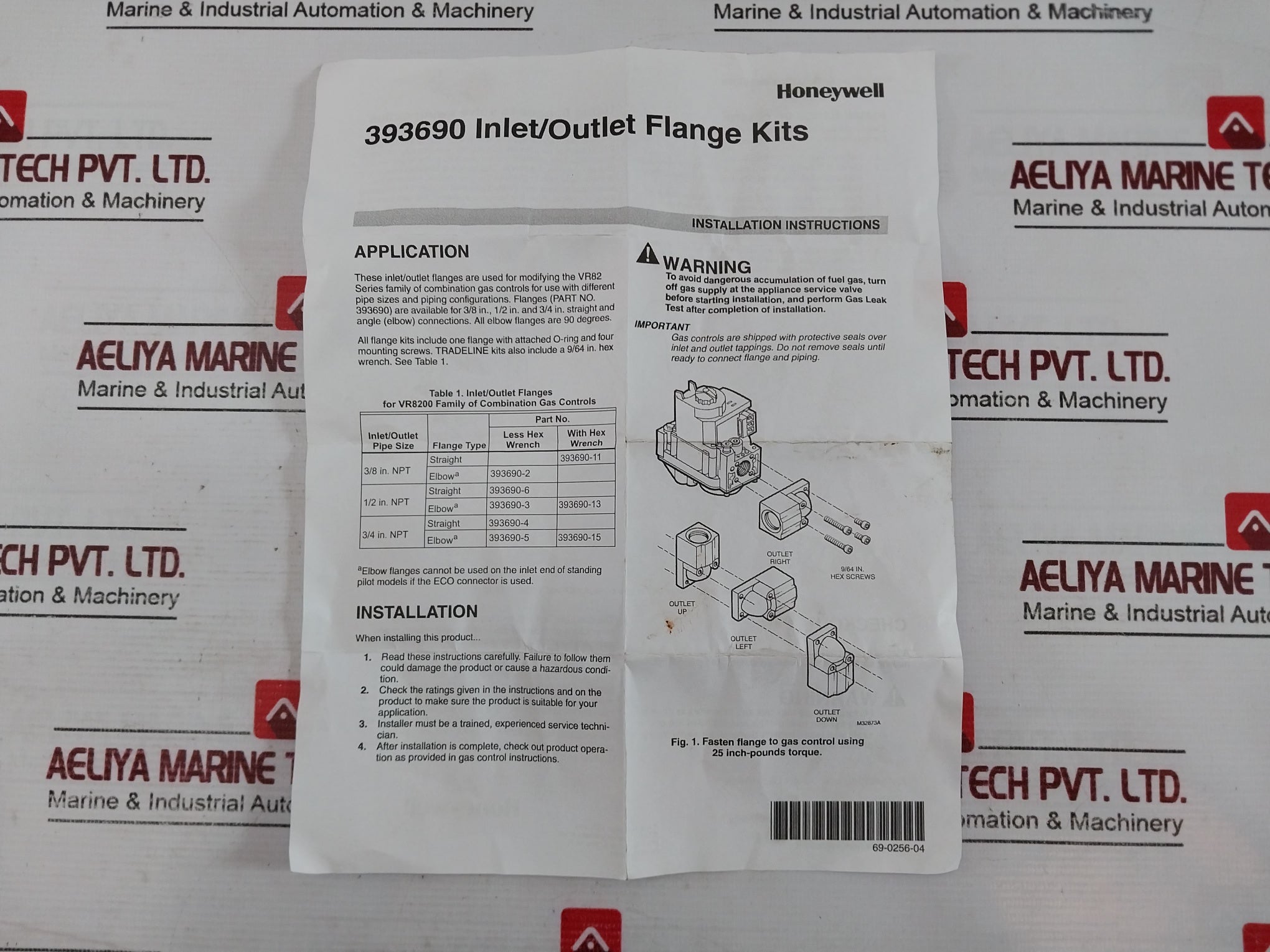 Honeywell Y8610U6006 Retrofit Kit Rev A 50067439-001 24V 60Hz 3–5 Psi