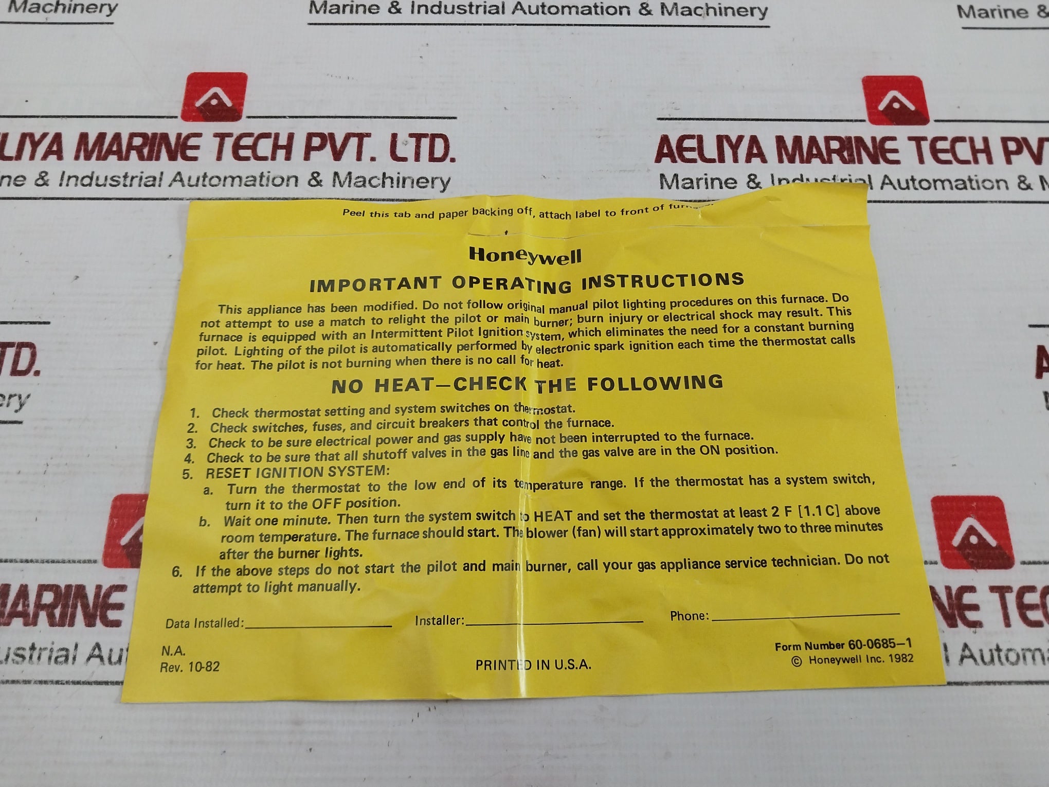 Honeywell Y8610U6006 Retrofit Kit Rev A 50067439-001 24V 60Hz 3–5 Psi