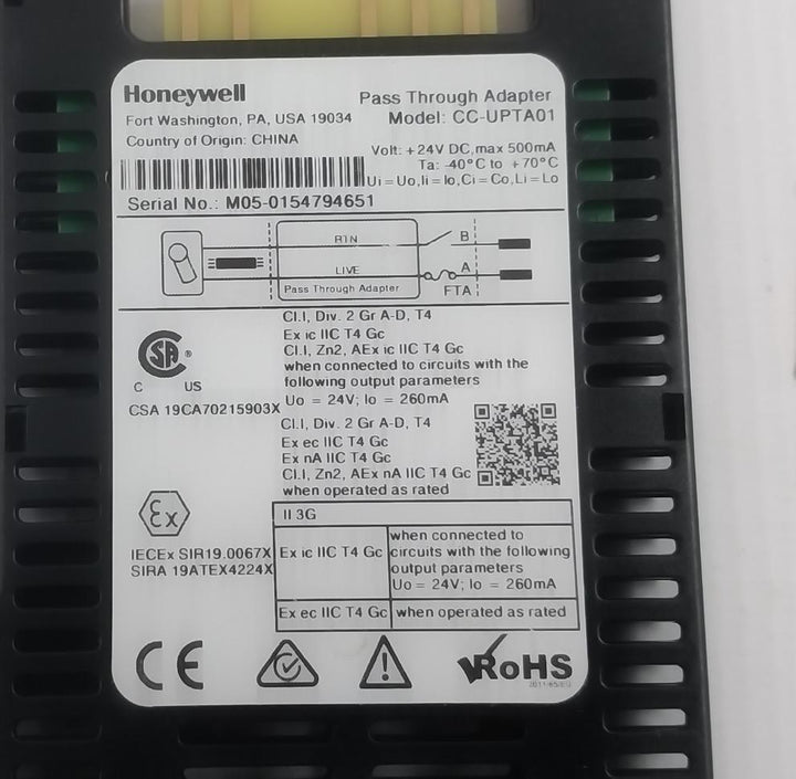 Honeywell Cc-upta01 Pass Through Adapter +24V Dc Max 500Ma