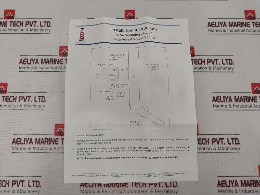 Hope His-um19-cgbe-f 19” Universal Mount Industrial Monitor Display 110043085