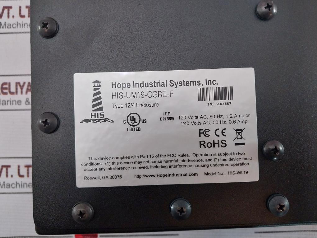 Hope His-um19-cgbe-f 19” Universal Mount Industrial Monitor Display 110043085