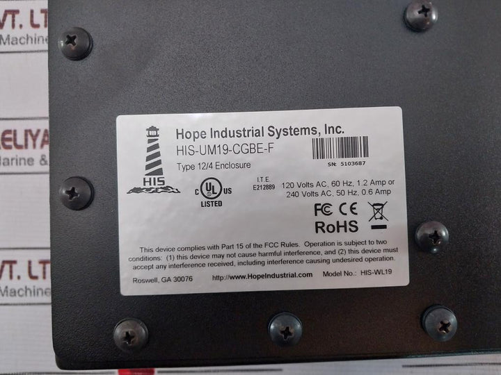Hope His-um19-cgbe-f 19” Universal Mount Industrial Monitor Display 110043085