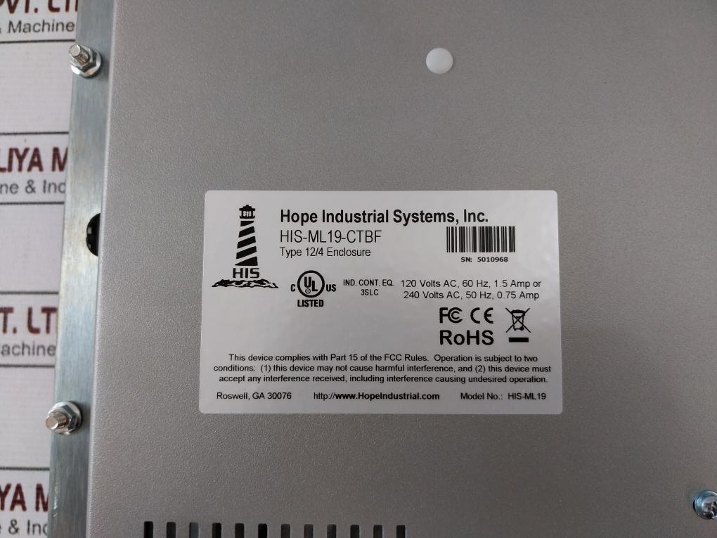 Hope Industrial Systems His-ml19-ctbf Operator Interface Panel