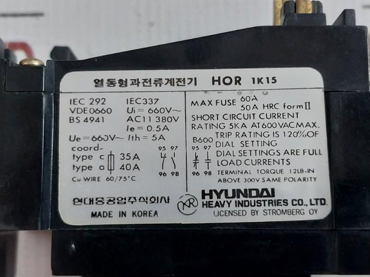 Hor 1K 15 Thermal Overload Relay Hyundai 660V/5A