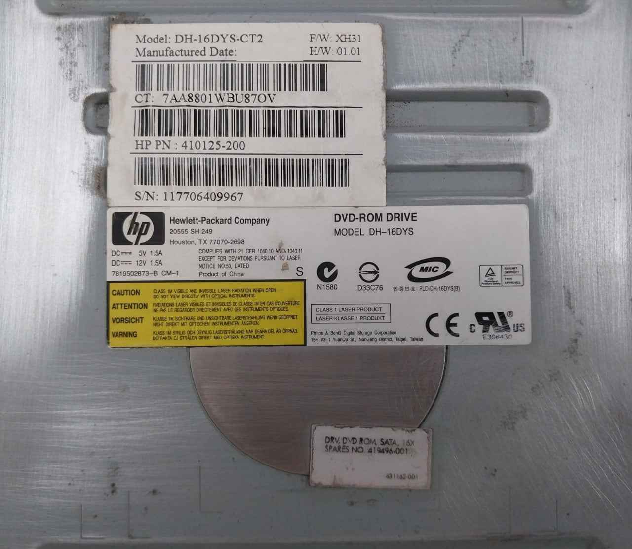 Hp-hewlett-packard Dh-16Dys-ct2 Sata Dvd-rom Drive Dc 5V 1.5A