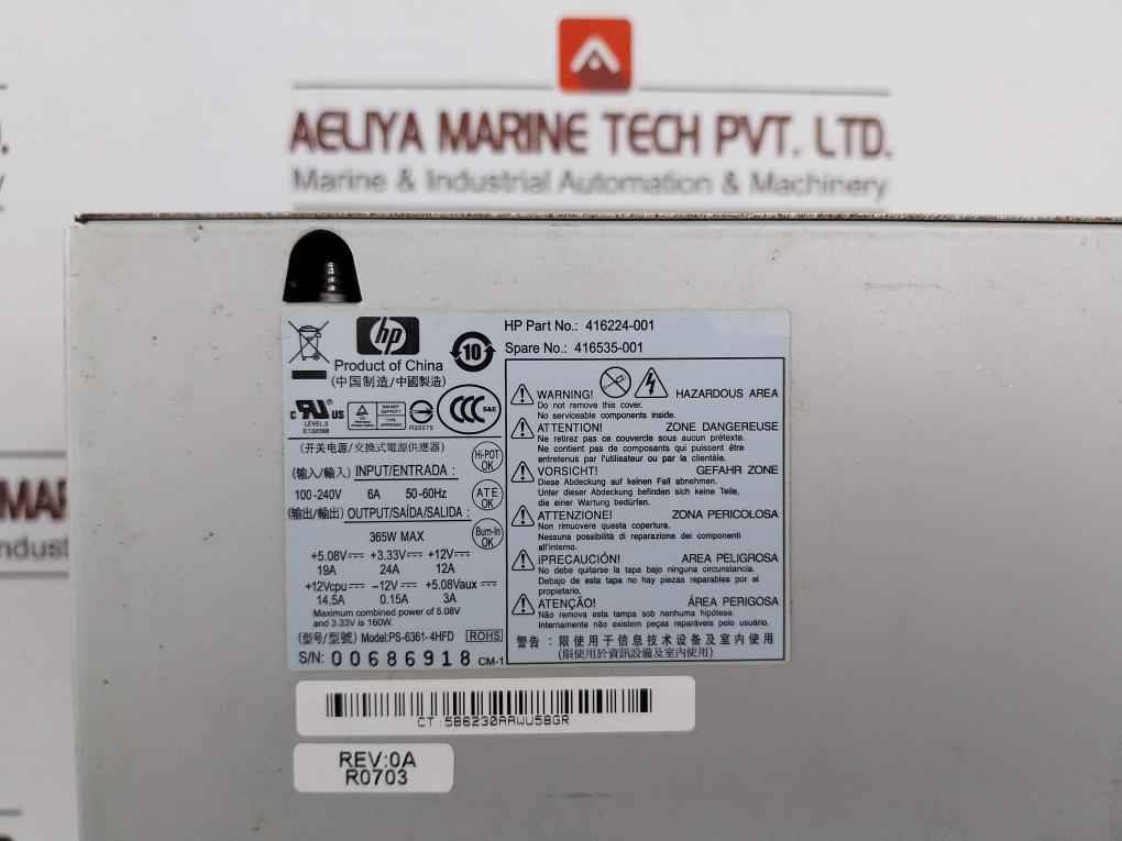 Hp 416224-001 Switching Power Supply Ps-6361-4Hfd 100-240V 6A 50-60Hz