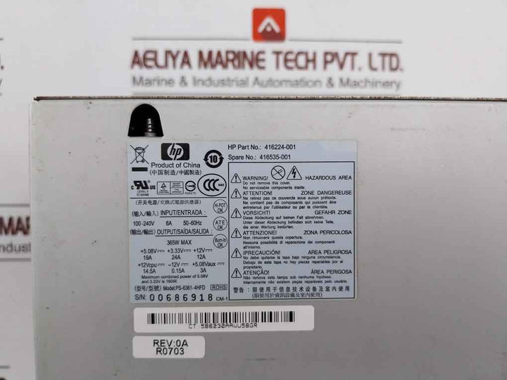 Hp 416224-001 Switching Power Supply Ps-6361-4Hfd 100-240V 6A 50-60Hz