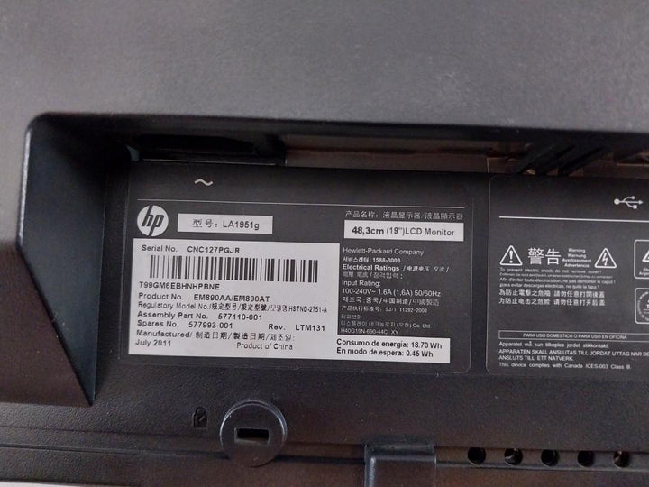 Hp Compaq La1951G 48.3 Cm (19”) Lcd Monitor Hstnd-2751-a, 577110-001, 100-240V
