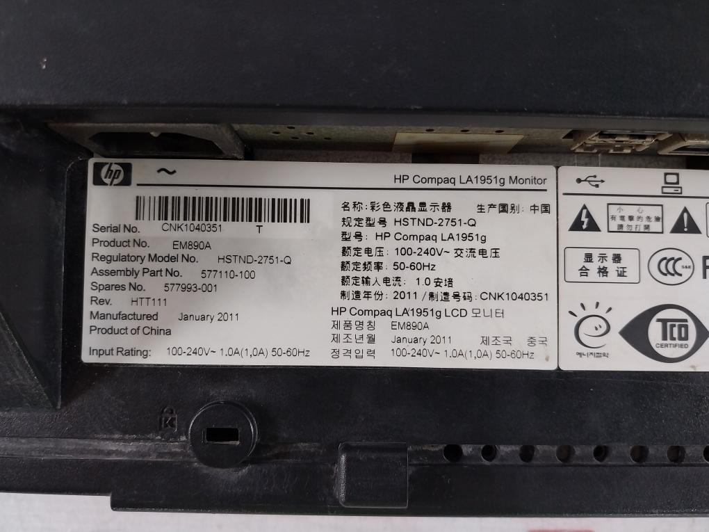 Hp Compaq La1951G Color Lcd Monitor 100-240V