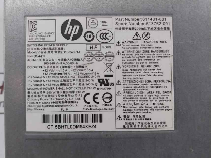 Hp D10-240P1A Switching Power Supply Model 50-60Hz Rev C