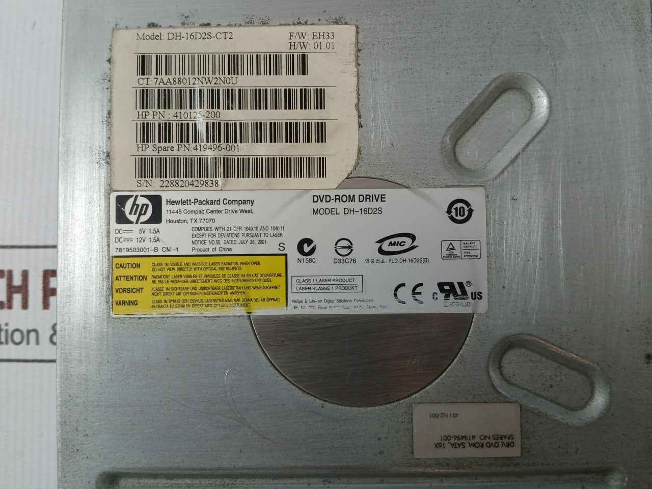 Hp Dh-16D2S-ct2 Dvd-rom Drive 7Aa88012Nw2N0U 410125-200 Dc-12V 1.5A