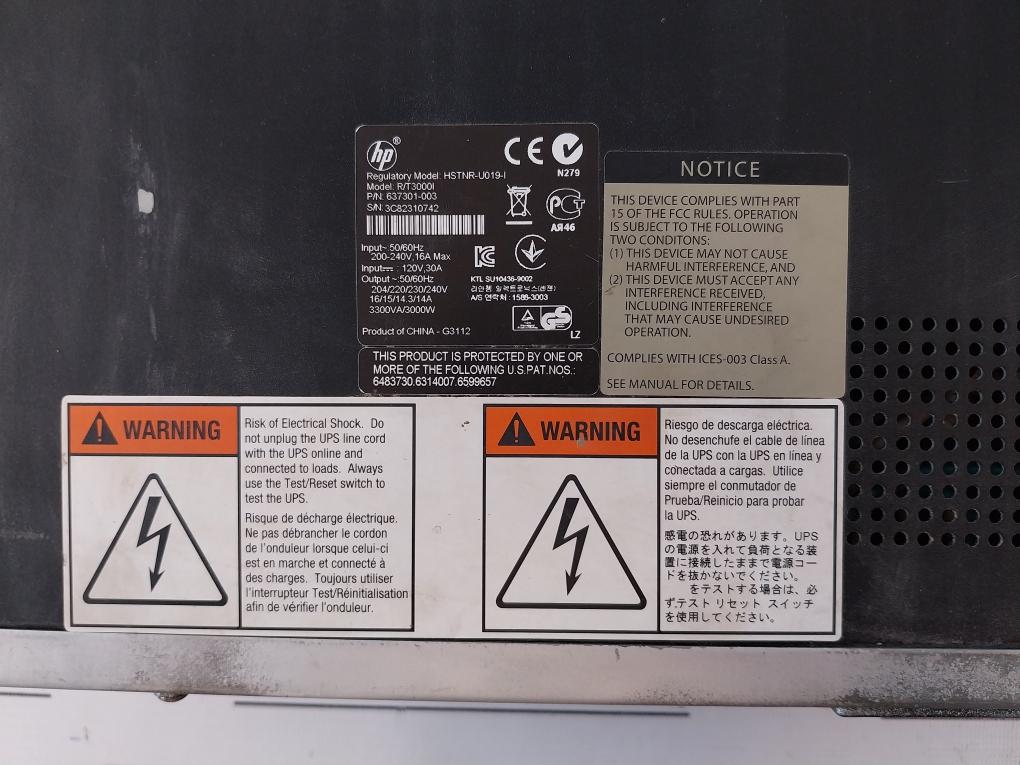 HP R/T3000I Uninterruptible Power System Network Module 120V 30A 50/60Hz
