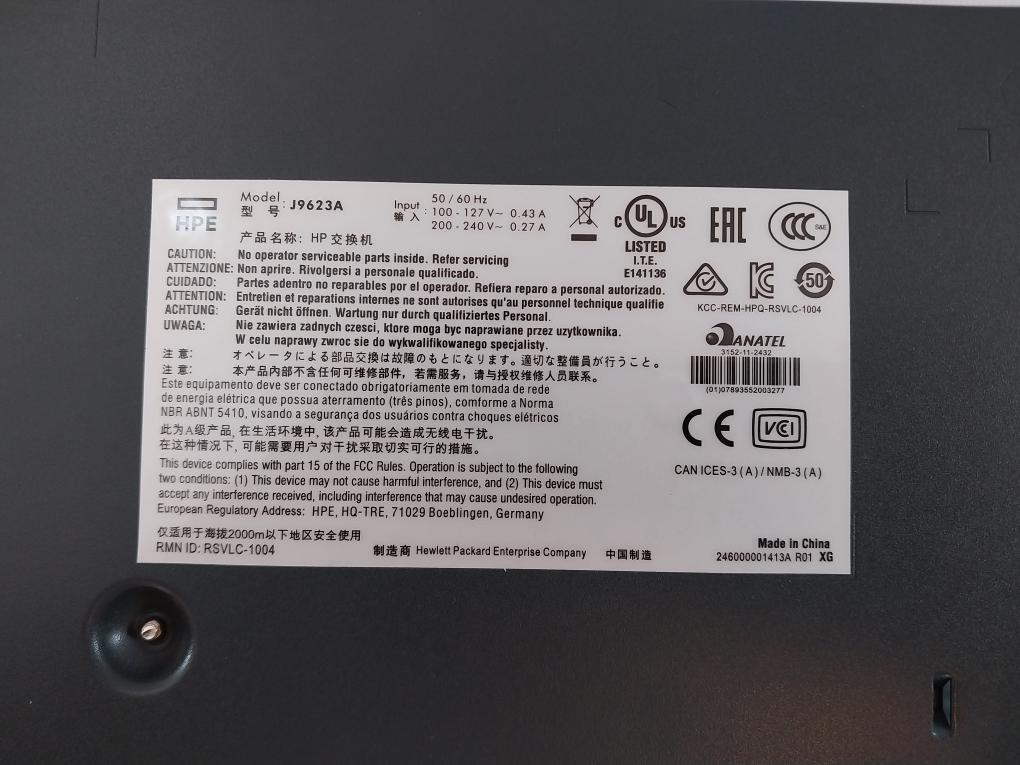 Hpe J9623A Router Switch 100-127V-0.43A 12V 27A Aii Rj 45 Rsvlc-1004