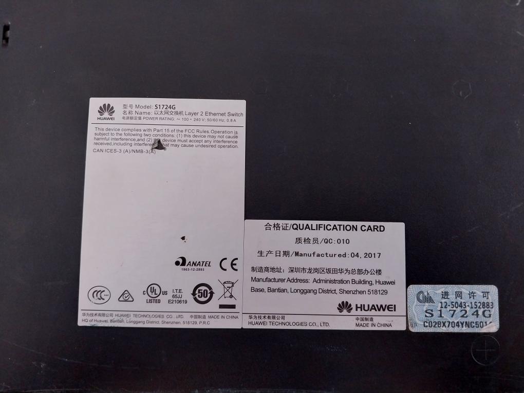 Huawei S1724G 2 Layer Gigabit Ethernet Switch 24-port 0.8A 240V 50/60Hz