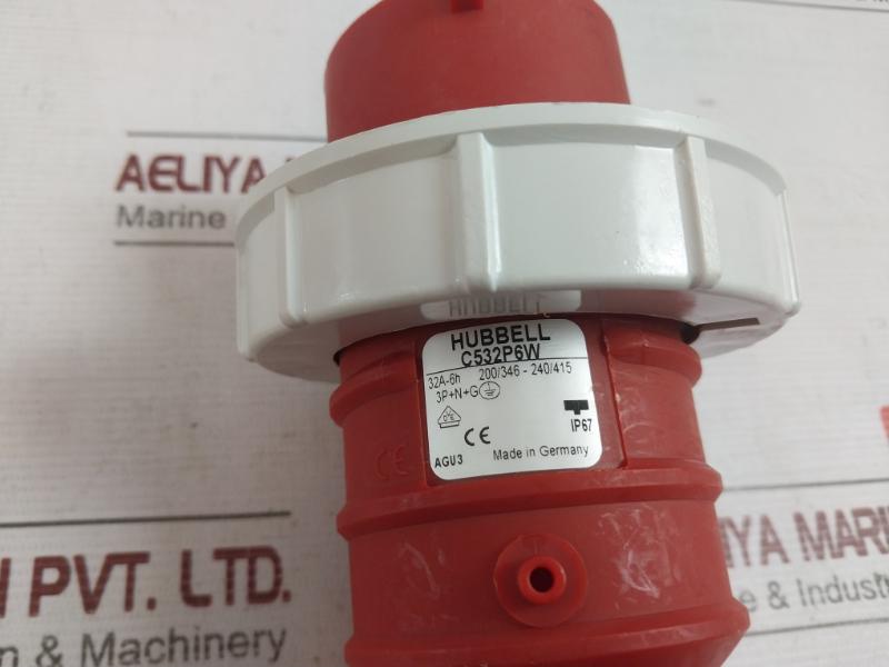 Hubbell C532P6W Pin And Sleeve Plug 32A-6H, 200/346-240/415 Ip67