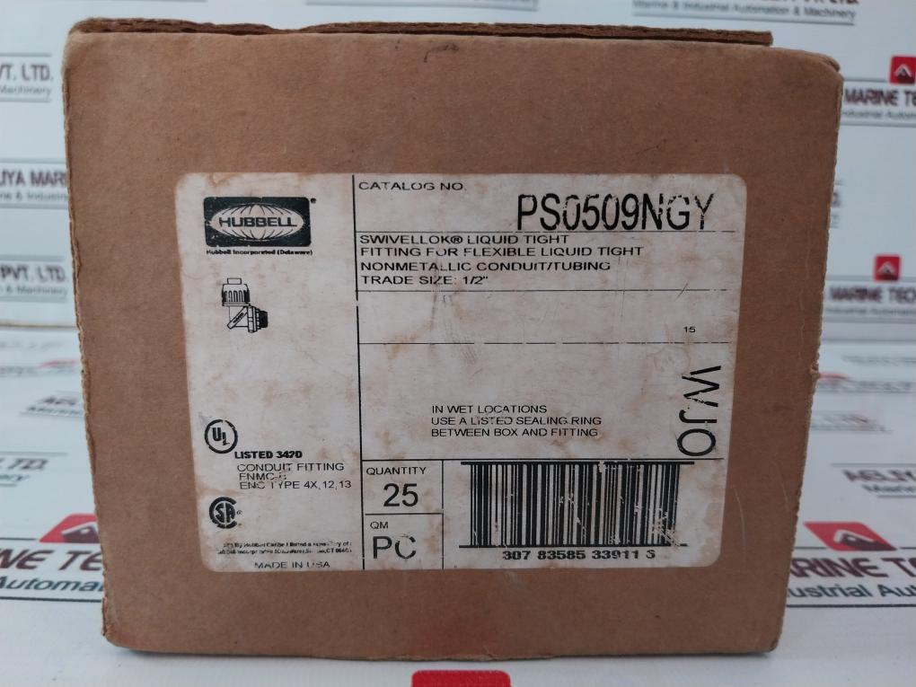 Lot of 8x Hubbell PS0509NGY Liquid-tight Flexible Conduit Connector