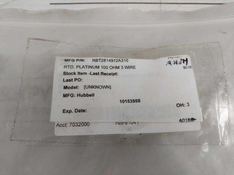 Hubbell Rbt2814912A310 Pt100 Resistance Temperature Detector (Rtd) Probe 100 Ohm