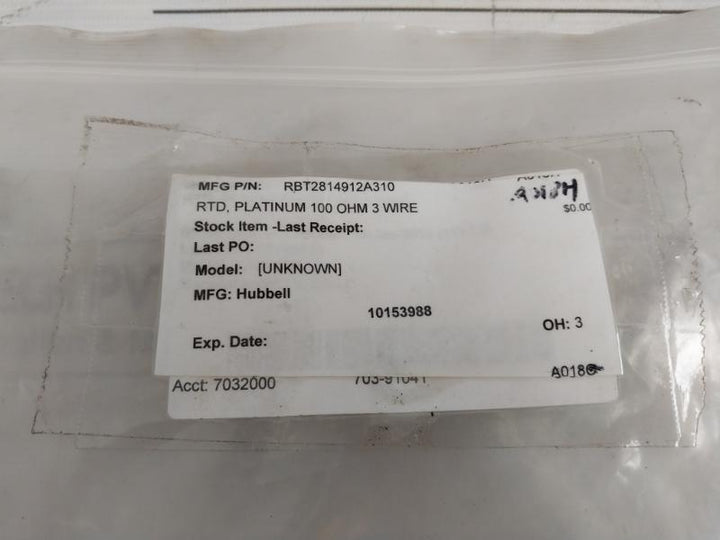 Hubbell Rbt2814912A310 Pt100 Resistance Temperature Detector (Rtd) Probe 100 Ohm