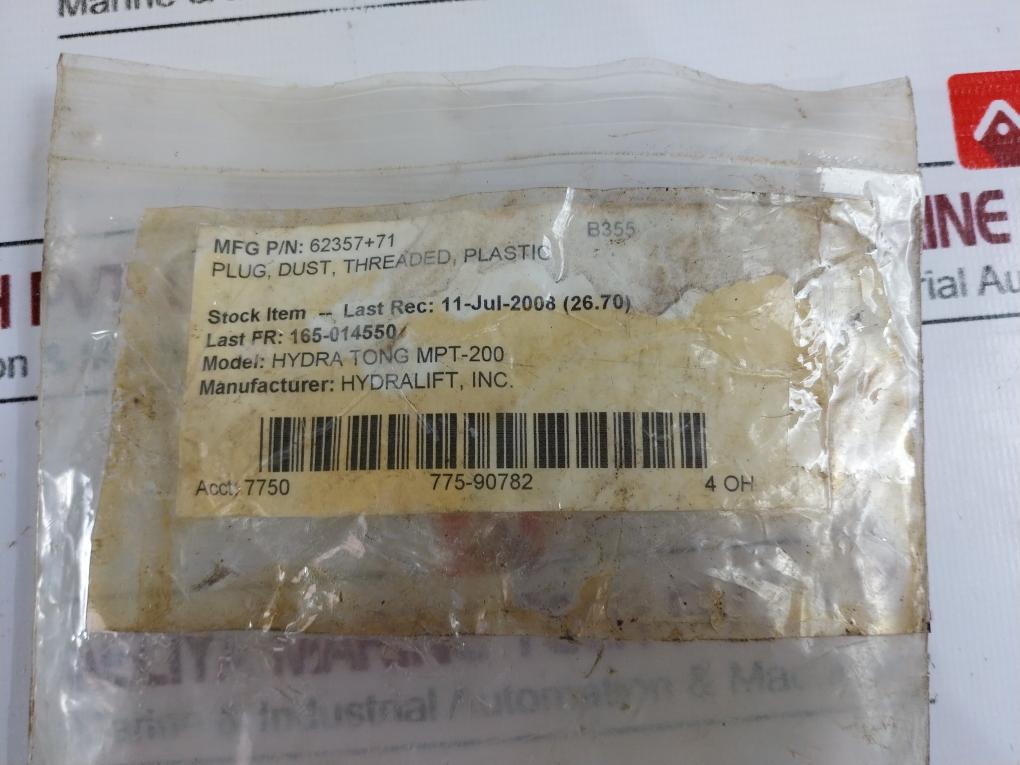 Hydralift 62357+71 Plug Dust Threaded Plastic for Hydra Tong MPT-200