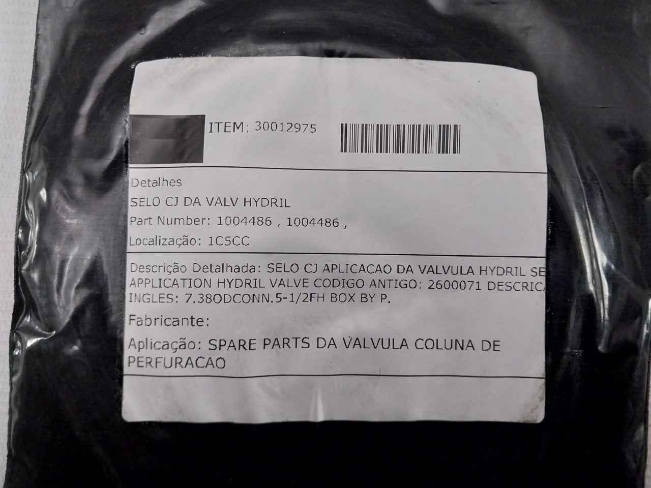 Hydril 1004486 Cj Seal For Drilling Column Valve Rev C4