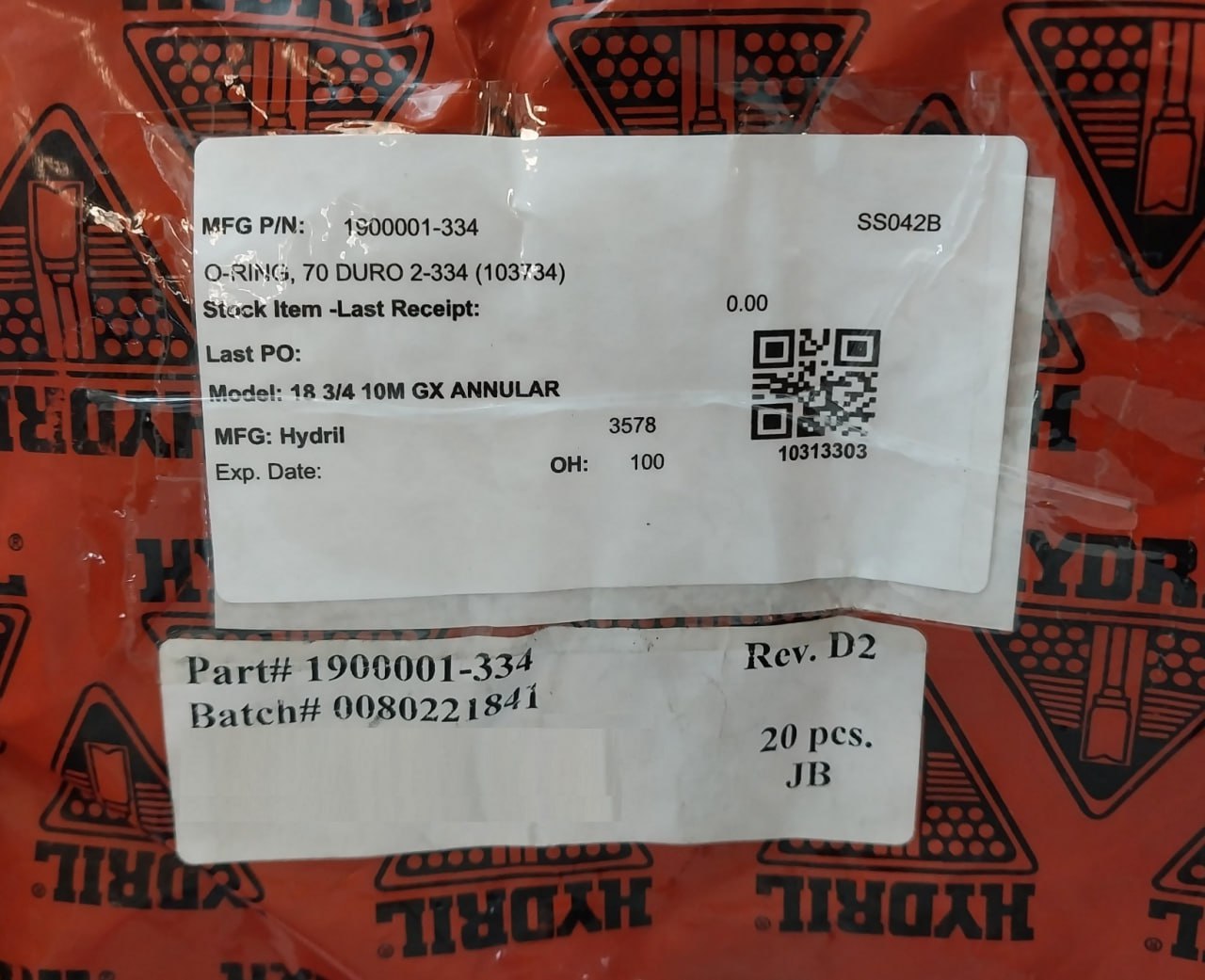 Hydril 1900001-334 O-ring 70 Duro 2-334 100-oh Ss042B