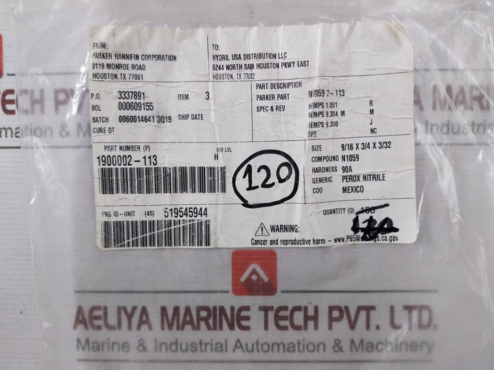 Hydril 1900002-113 O-ring Seal 90 Duro 2-113 N1059 2-113 (1 Pack=20Pcs)