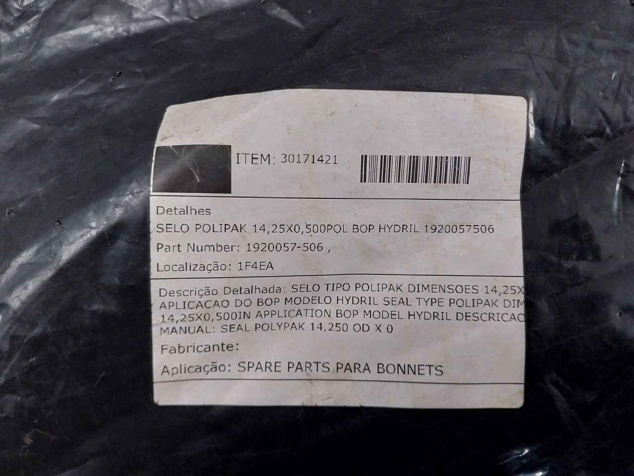 Hydril 1920057-506 Seal, Polipak Type Dimension: 14,25X0, 500In Rev: A2