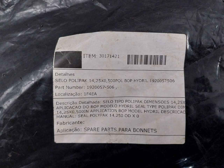 Hydril 1920057-506 Seal, Polipak Type Dimension: 14,25X0, 500In Rev: A2