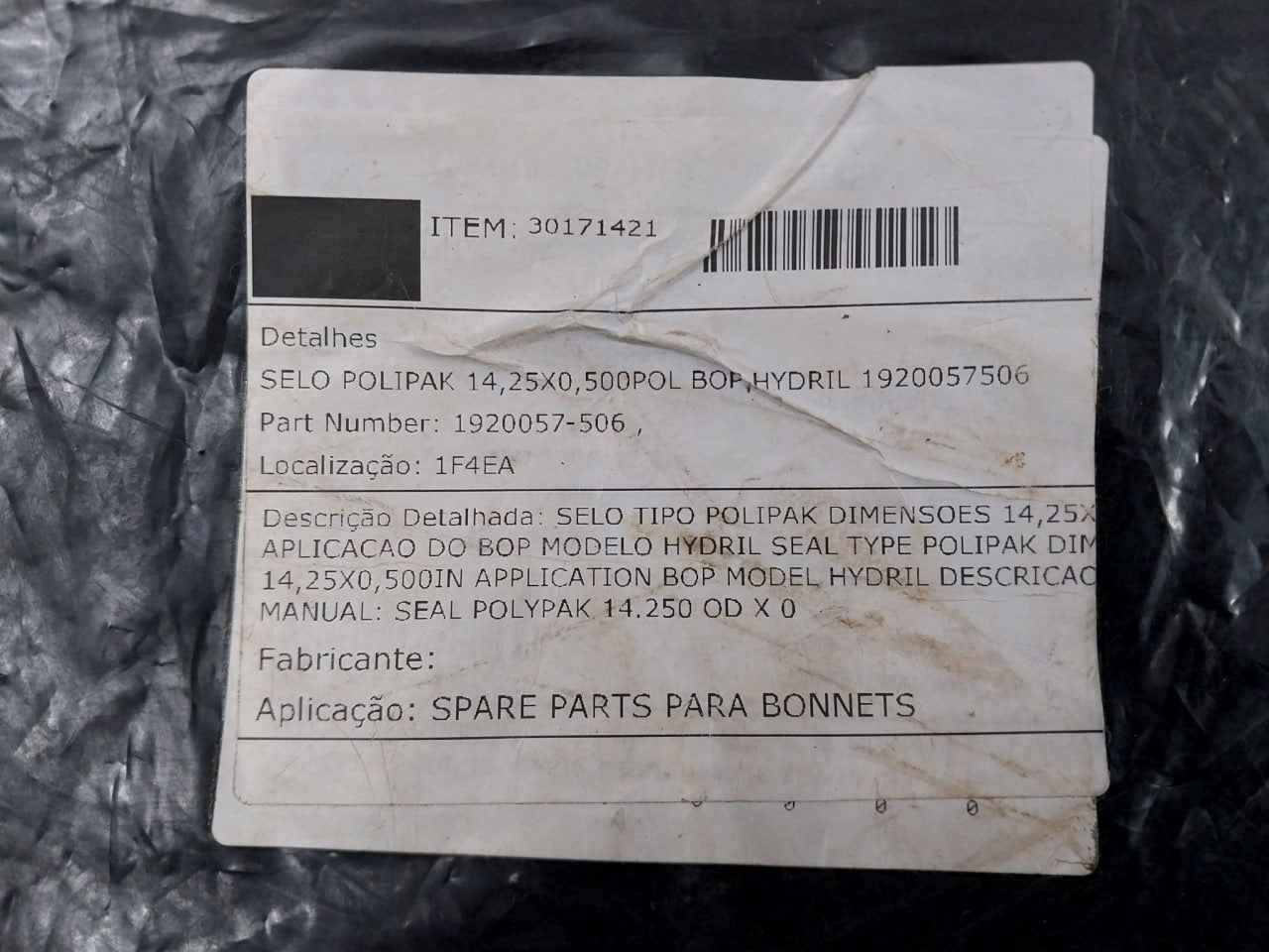 Hydril 1920057-506 Seal, Polipak Type Dimension: 14,25X0, 500In Rev: A2