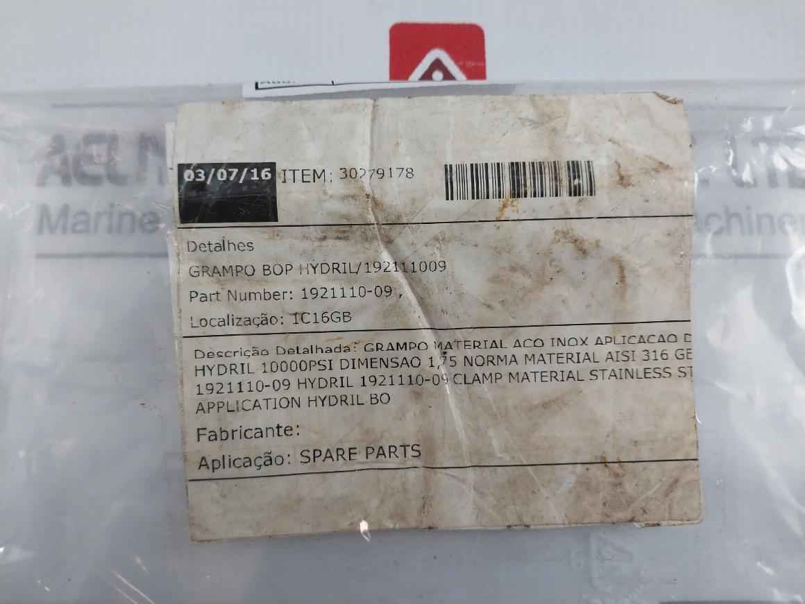 Hydril 1921110-09 Clamp For Spare Parts 6 V4A