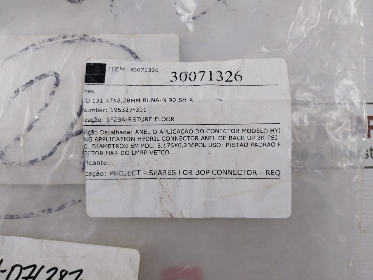 Hydril 195327-301 Back-up 90D Nitrile O-ring 5.176 Id X.236 Cs 90A