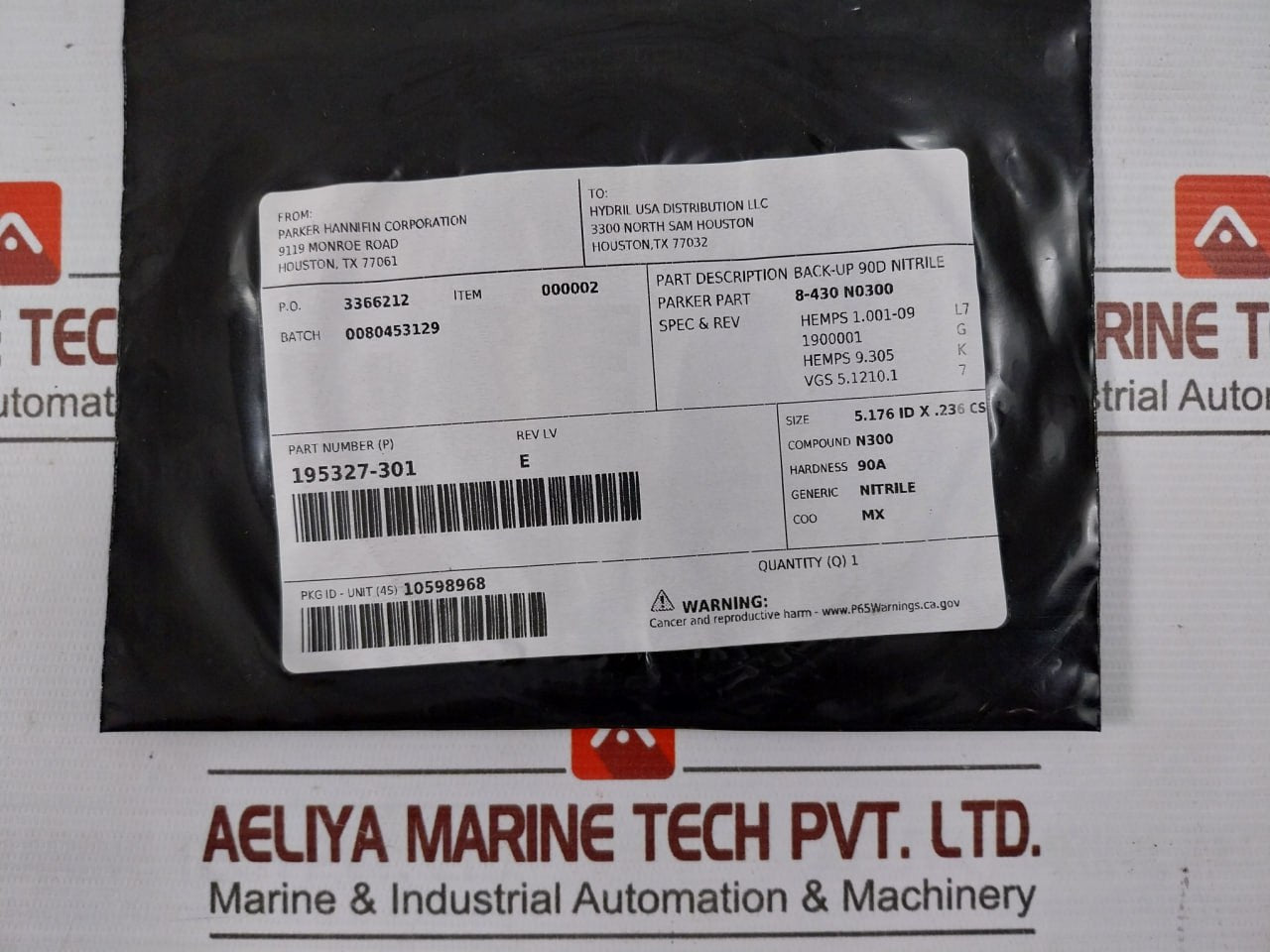 Hydril 195327-301 Back-up 90D Nitrile O-ring 5.176 Id X.236 Cs 90A