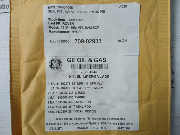 Hydril 20-504046 Seal Kit For Spm Valve A030 1-1/2